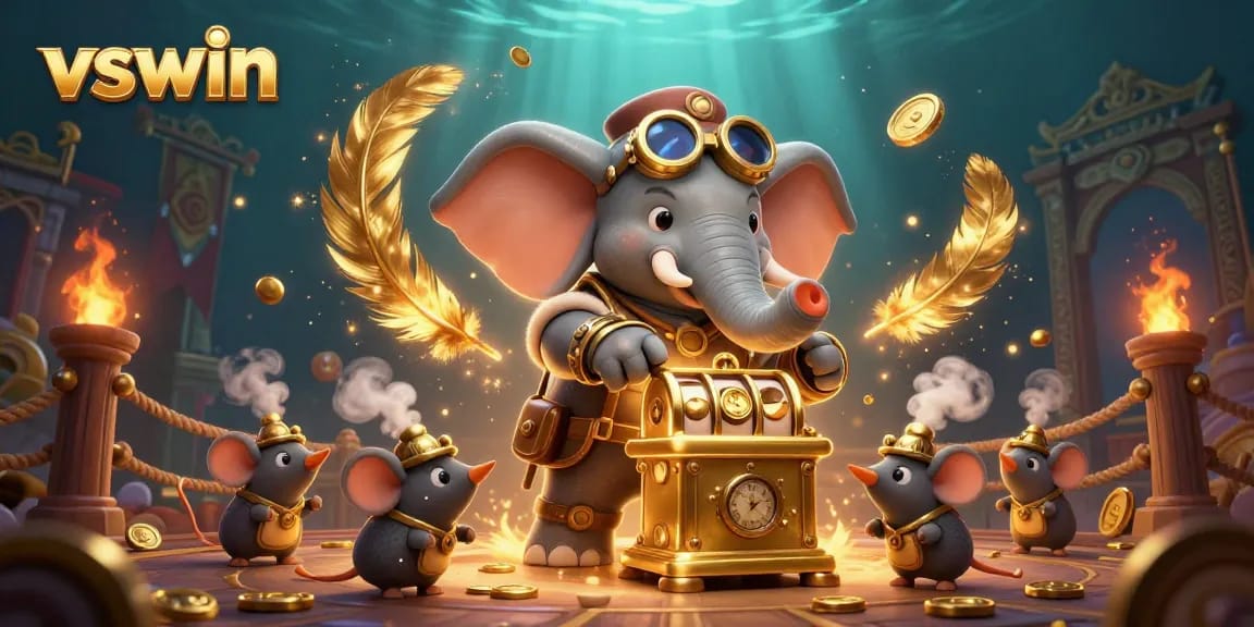 Experience the thrill of winning at vswin with a steampunk-themed slot machine and vibrant gaming elements.