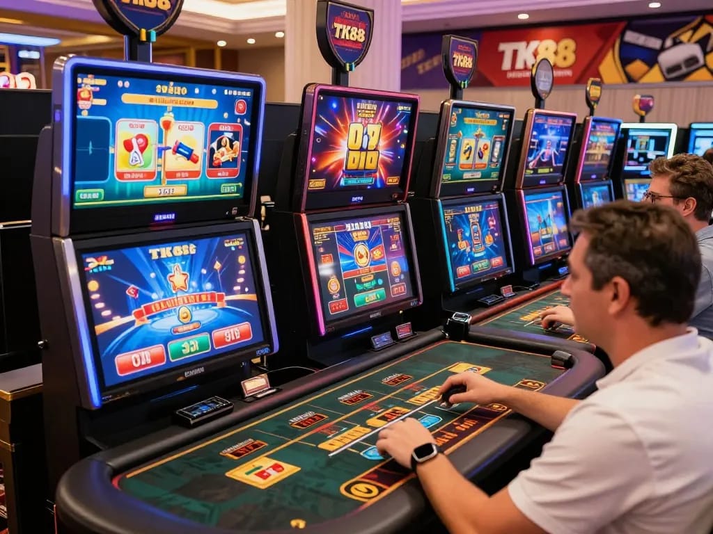 Engaging TK88 online casino experience showcasing players enjoying games and vibrant interface.