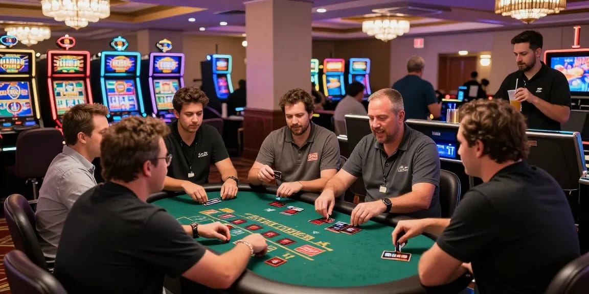Credit card casinos in action featuring players at a blackjack table and slots, highlighting scoarch.org.uk.