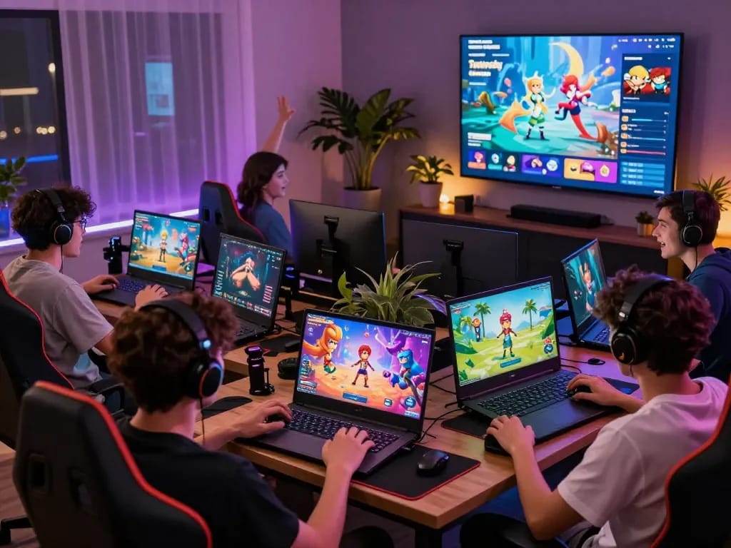 Engaging players enjoying interactive sex games online, showcasing vibrant gaming setup and lively atmosphere