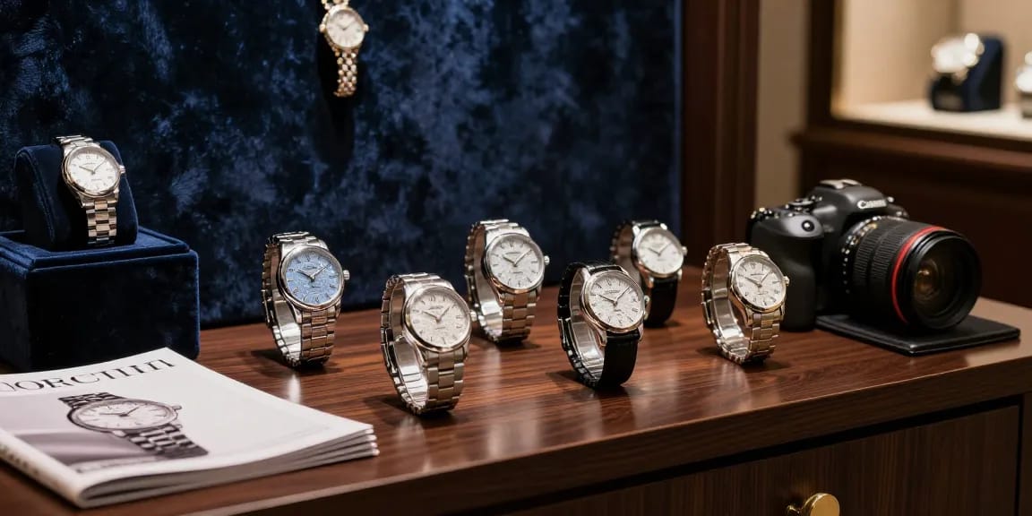 Showcasing exquisite replica watches in a luxurious boutique setting, highlighting craftsmanship and elegance.
