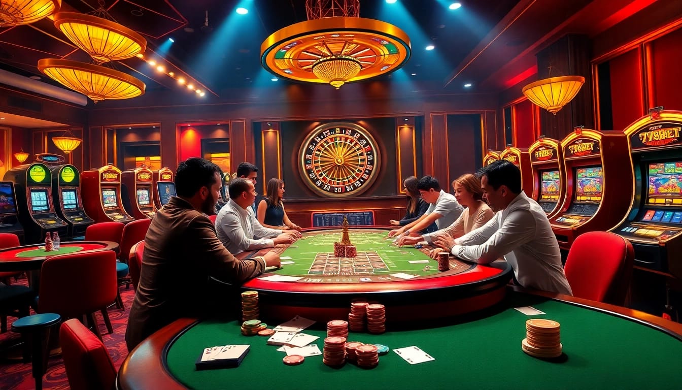 Exciting casino scene highlighting 789bet with poker chips, cards, and a roulette wheel.