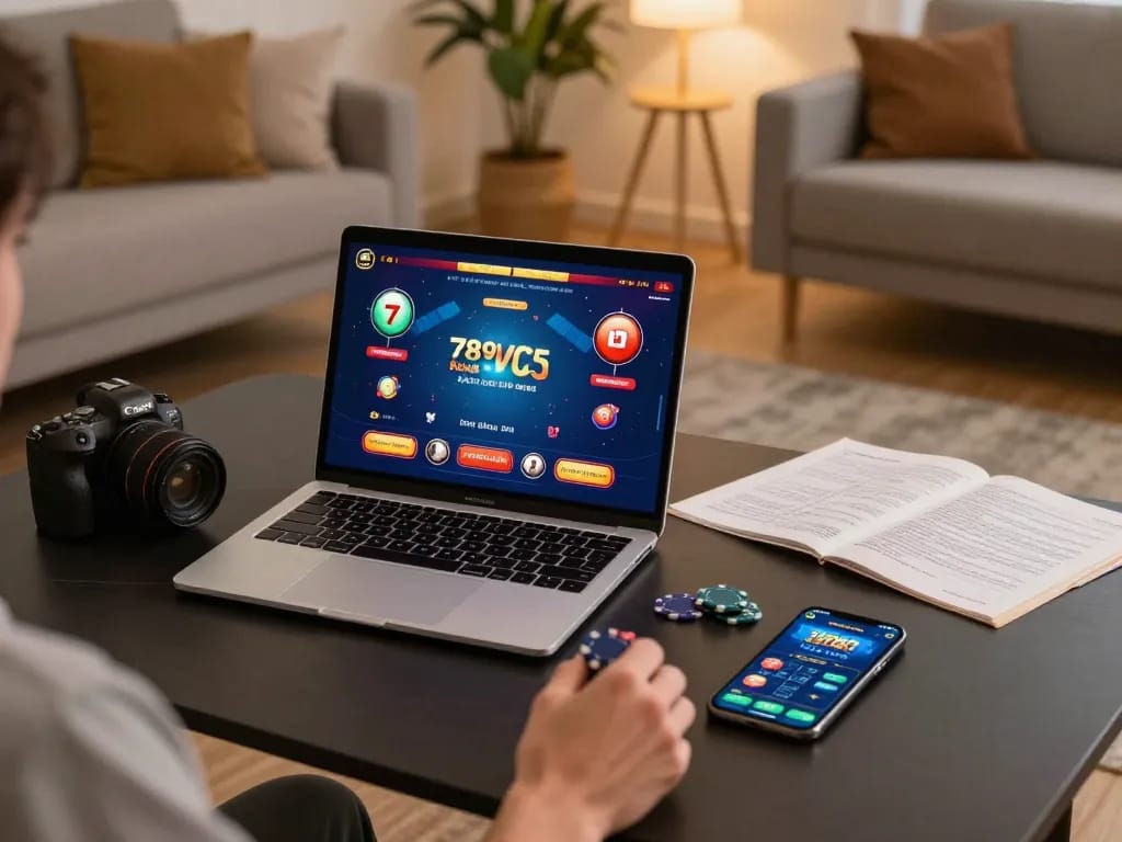 Engage in strategic poker gameplay at 789win. com using a laptop and smartphone in a cozy home setup.