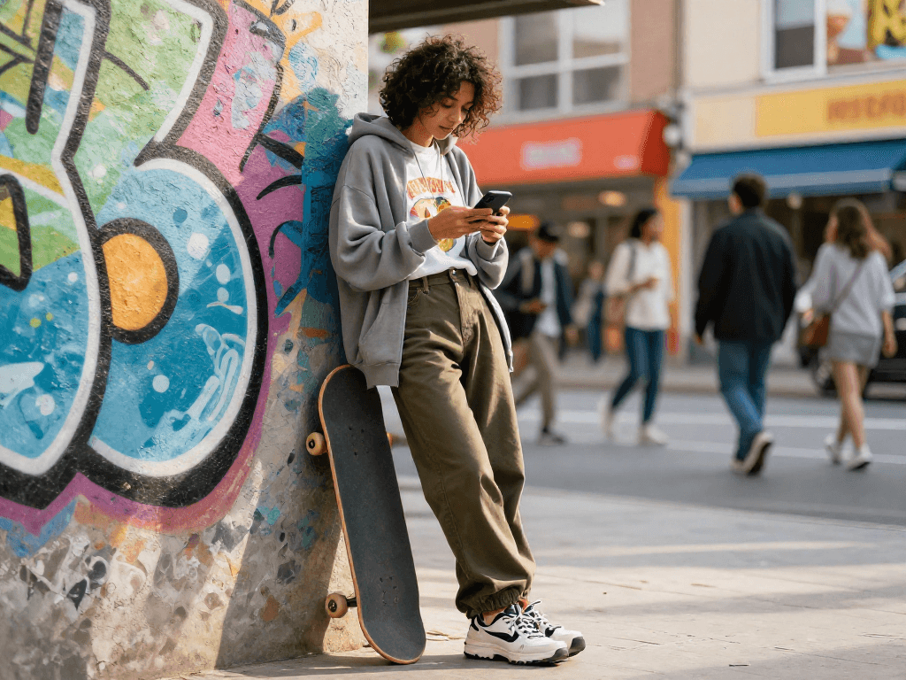 ai slut lifestyle representation with trendy streetwear in vibrant urban setting
