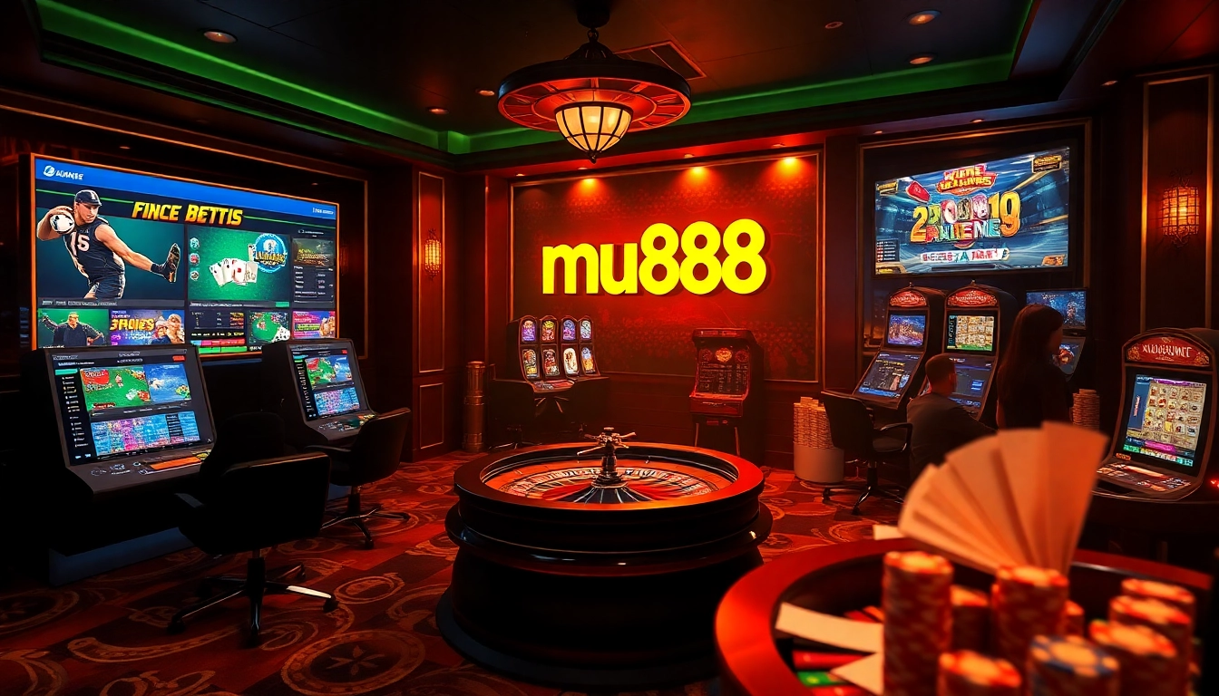 Experience thrilling online gaming with mu88 at a luxurious casino interface.