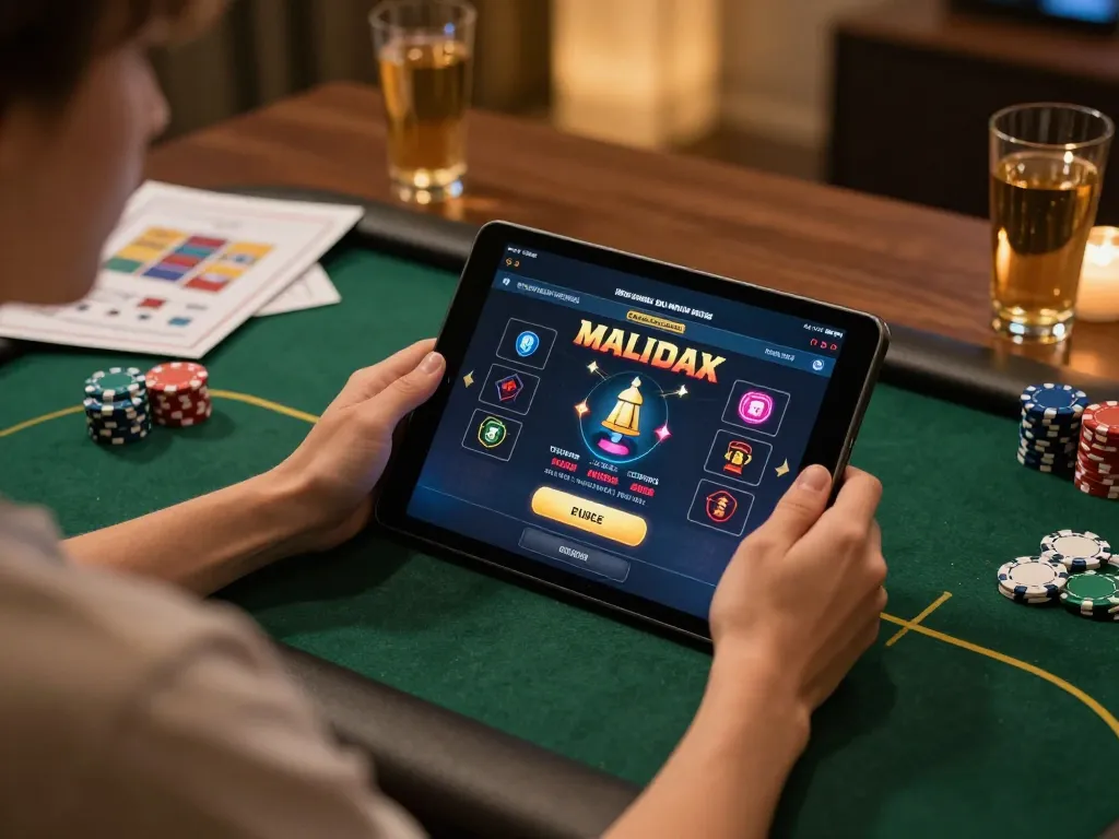 Person engaging with dagago online casino app on a tablet in a cozy home setting