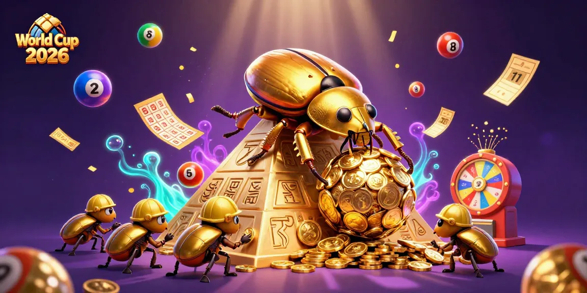 World Cup 2026 features a vibrant scene of golden beetles amidst casino elements.