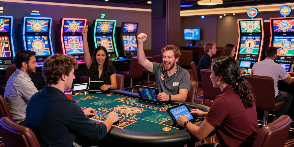 Exciting players enjoying games at credit card casinos with vibrant ambiance and technology