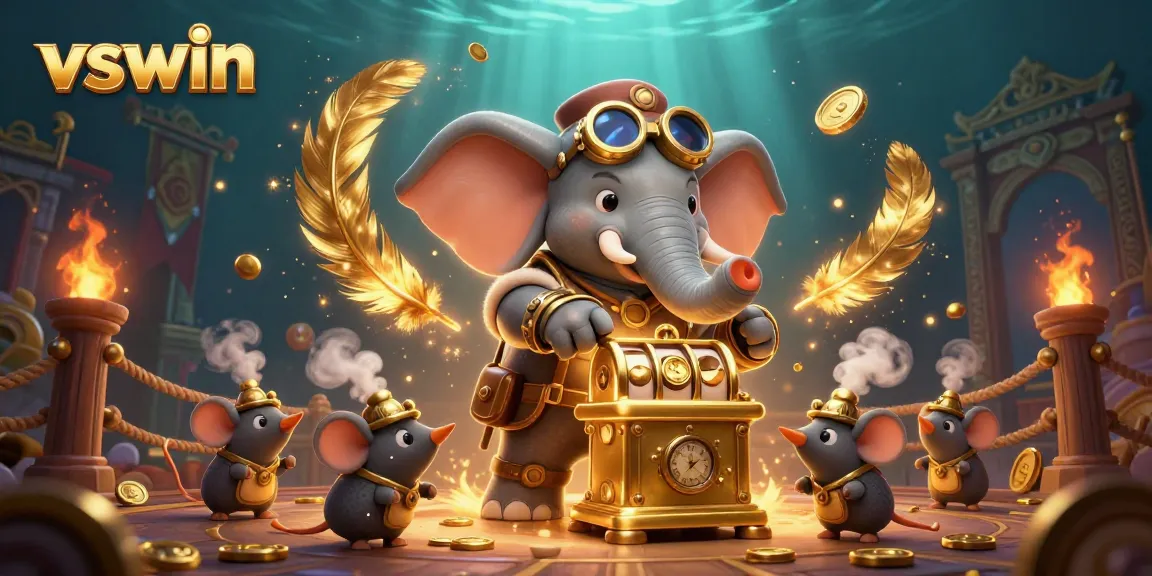 Experience the thrill of winning at vswin with a steampunk-themed slot machine and vibrant gaming elements.