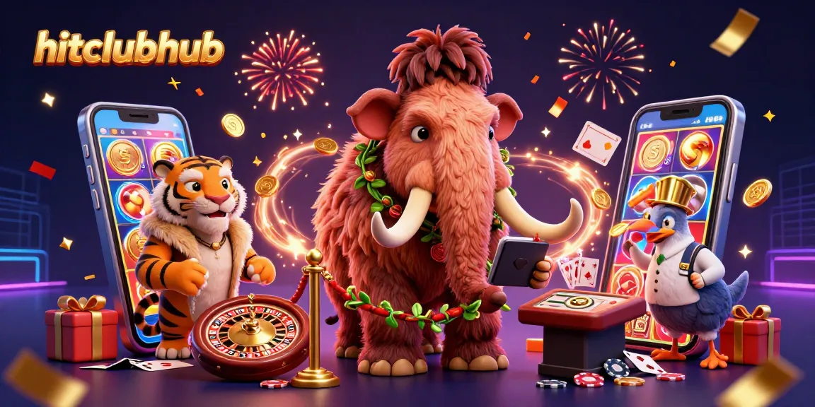 Exciting scene at hitclubhub with vibrant casino characters welcoming VIPs amid dynamic gambling elements.