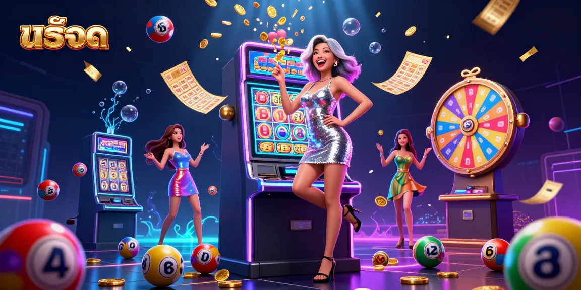 Play slots and win big with สล็อต, as a joyful woman celebrates a jackpot in a vibrant casino.