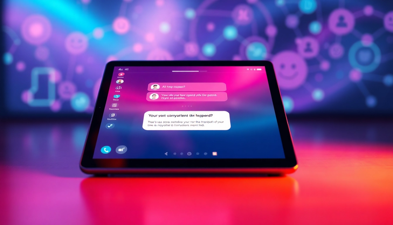 Engaging ai sex chat interface on a tablet, showcasing intimate digital connection.