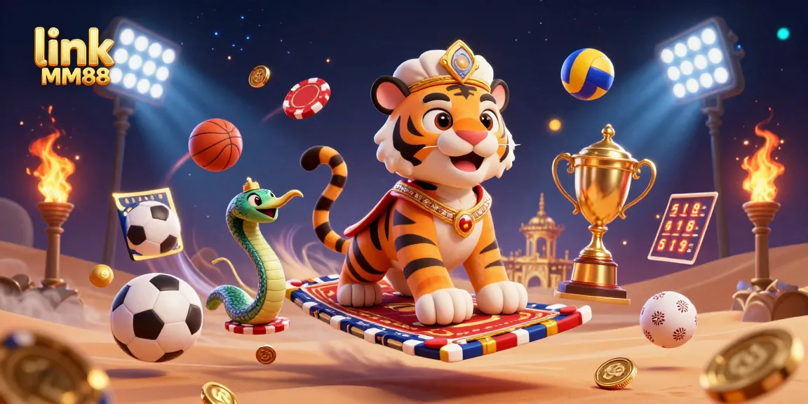 Join the excitement with link MM88, where vibrant casino elements come alive in a magical scene.