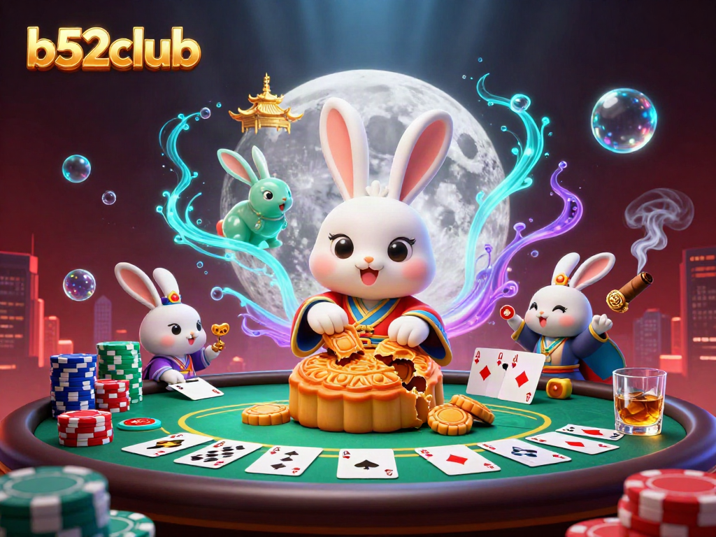 Celebrate big wins at b52clubb with an animated scene of poker chips and lunar legendary characters.