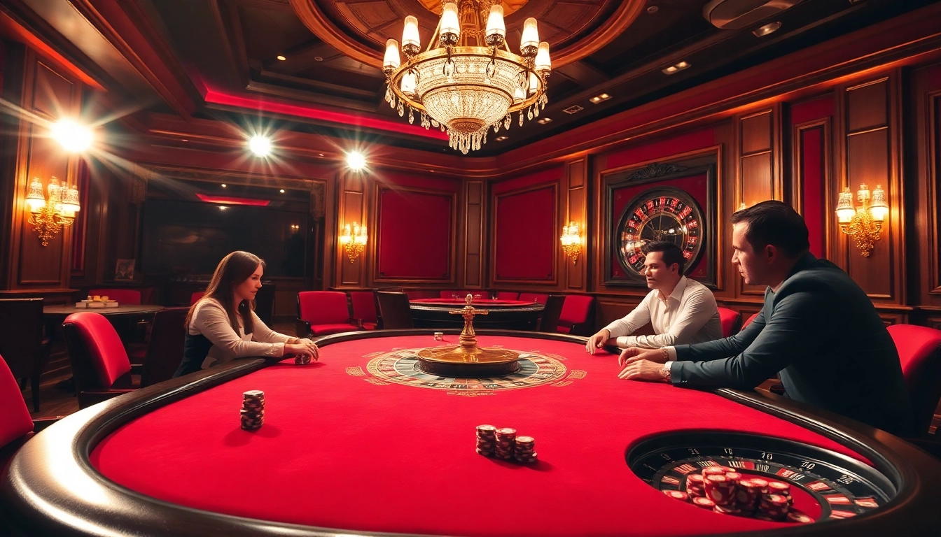 Players enjoying high-stakes poker at 68VIP casino, surrounded by luxurious decor.