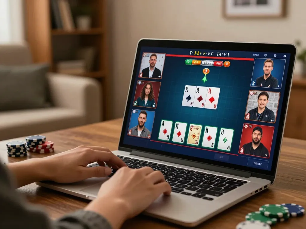 VT88 player placing bets in a cozy home gaming setup with engaging online poker.