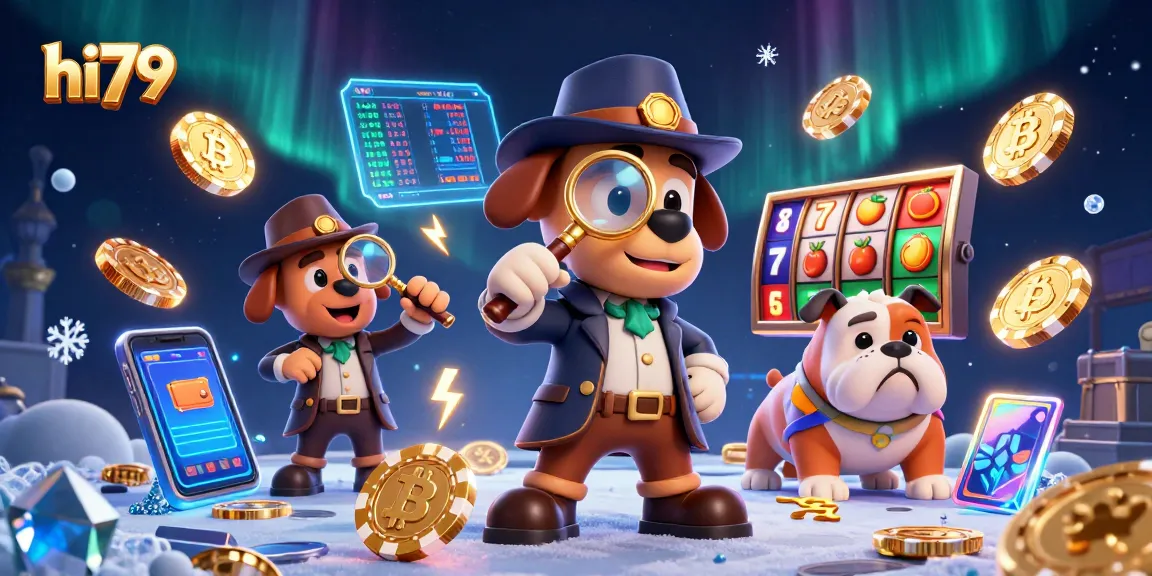 Engage with hi79's thrilling casino scene featuring a detective and his bulldog companion exploring poker clues.
