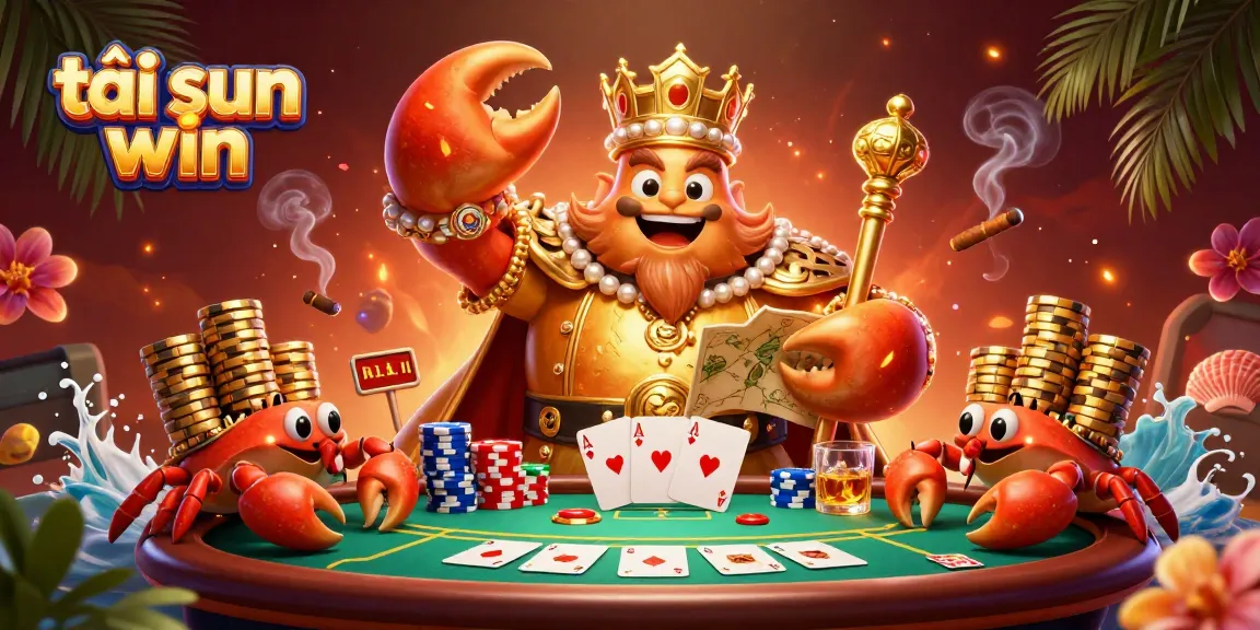 Join the casino fun and tải sun win with a vibrant, dynamic poker scene featuring a golden crab emperor.