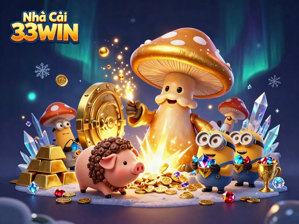 Engaging scene of Nhà Cái 33WIN showcasing vibrant casino elements with magical characters.