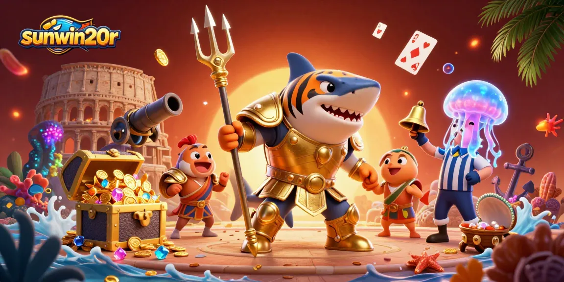 Experience the thrill of sunwin20r in an underwater casino with a golden shark and dynamic gaming elements.