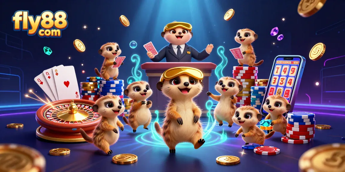 Experience thrilling gameplay at fly88 com with meerkats navigating a vibrant casino.