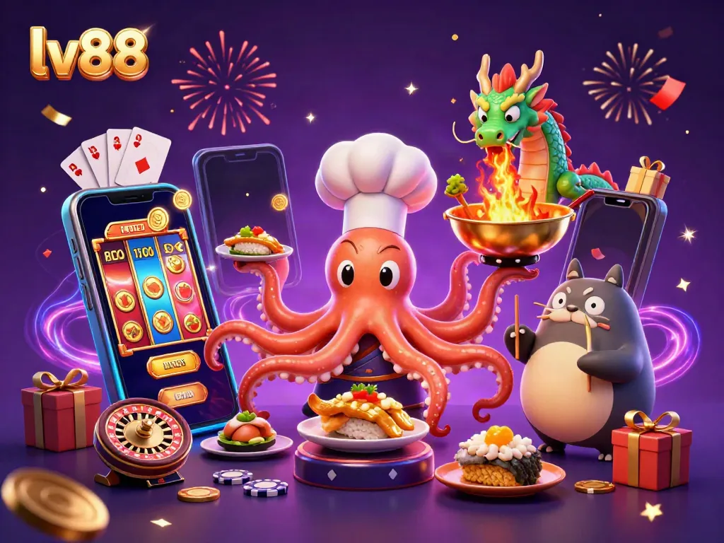 Engage with thrilling gaming action at lv88, featuring vibrant characters and casino elements in an exciting atmosphere.