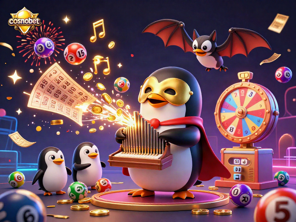 Experience thrilling gameplay at cosmobet with animated characters and festive casino elements in a digital illustration.