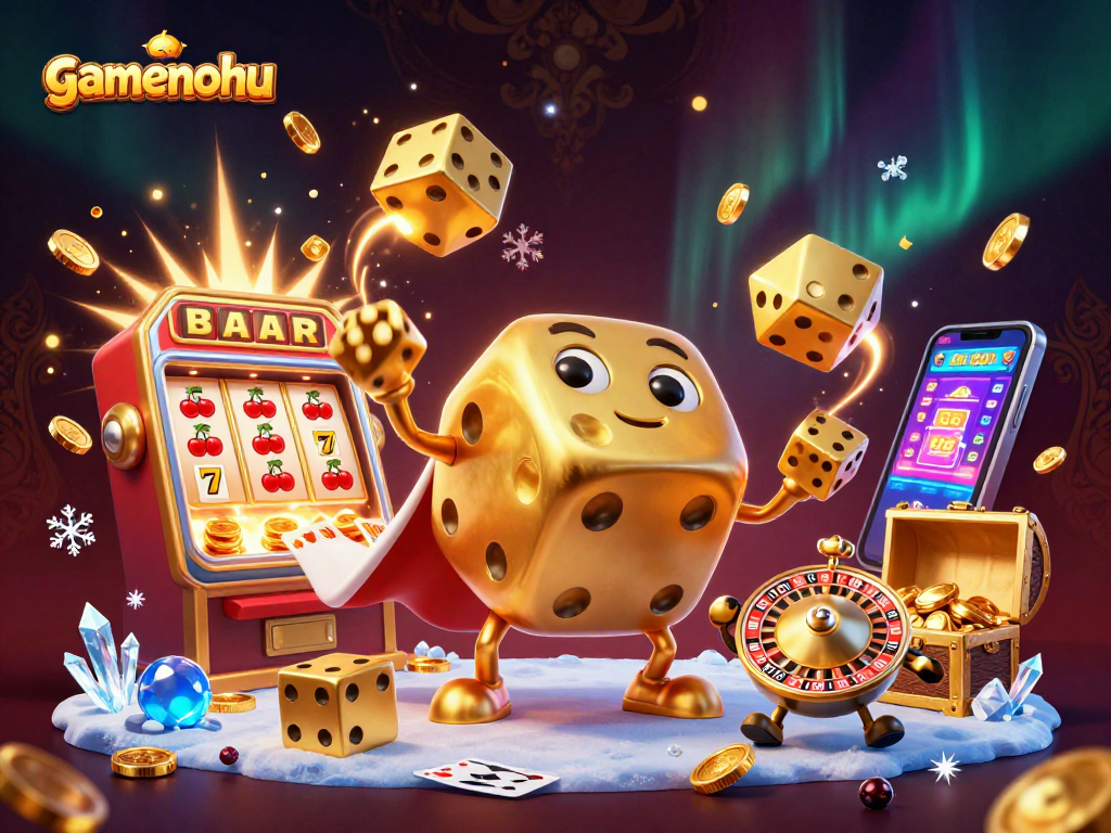 Engage with gamenohu's thrilling slot experience, showcasing jackpot celebrations with dynamic casino elements.