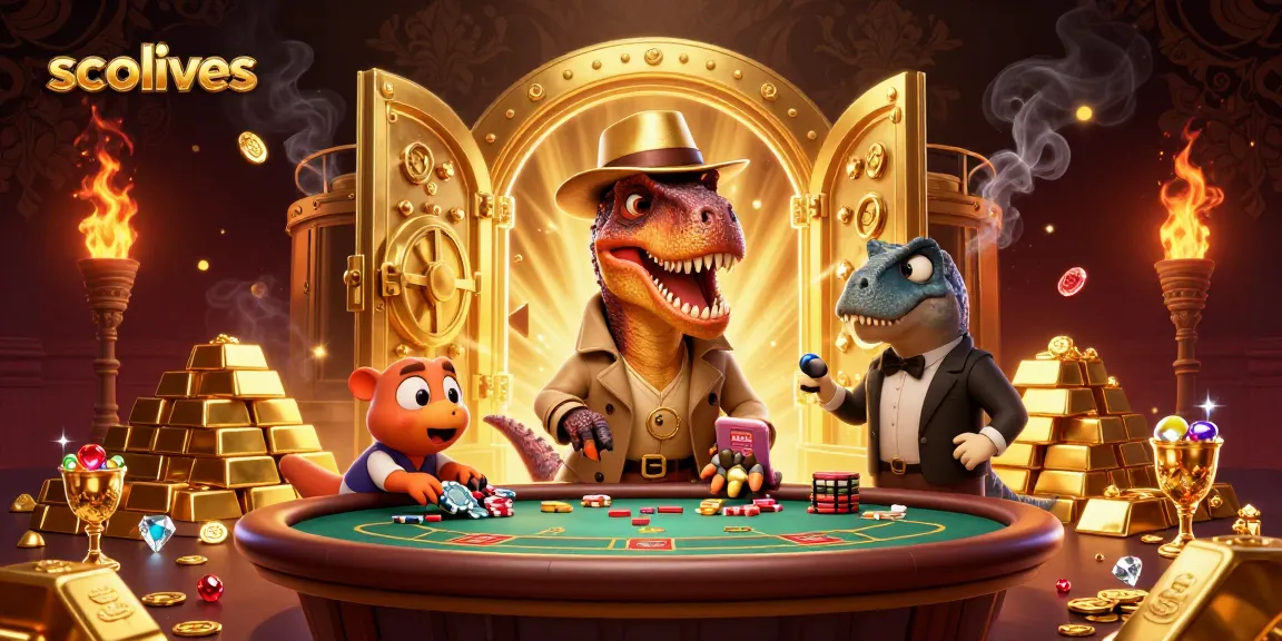 Socolives brings 3D velociraptor card counter to life at a blackjack table, showcasing thrilling action and vibrant casino elements.