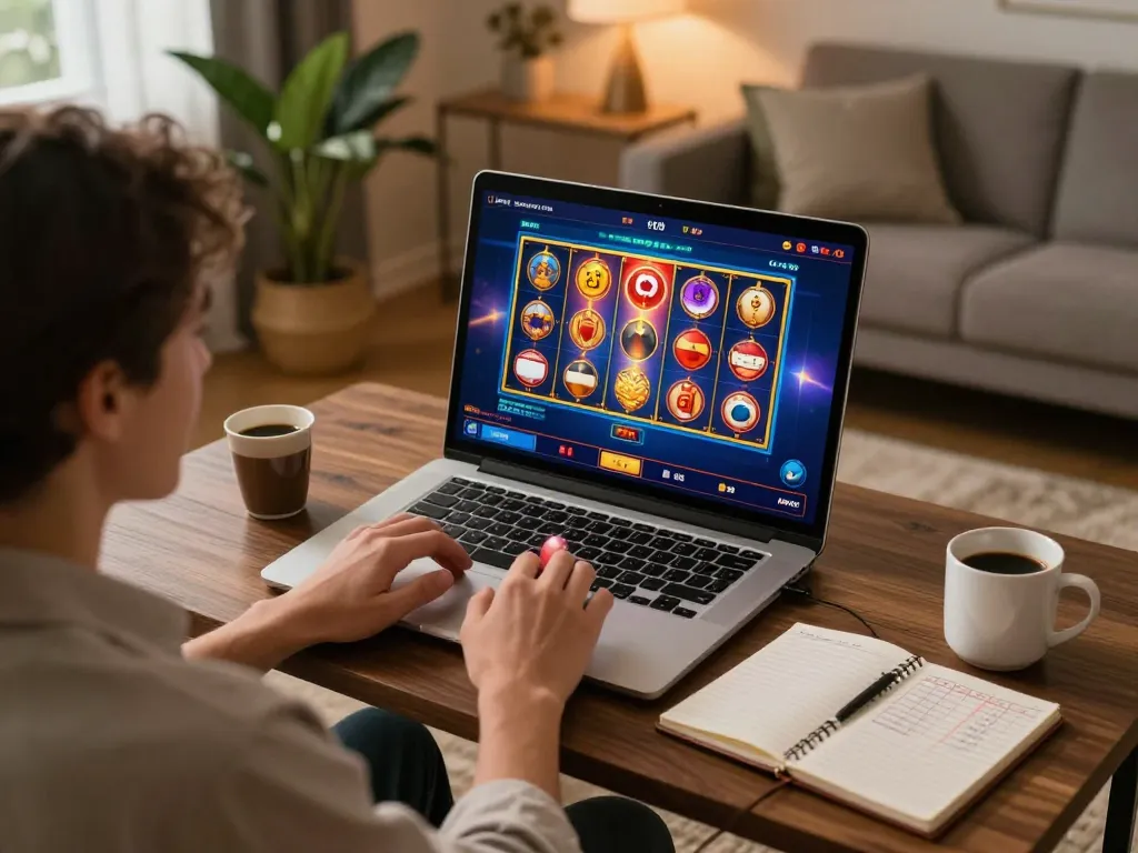 Engaged user playing Hbet slot games on a mobile app, showcasing vibrant graphics and strategic gameplay.
