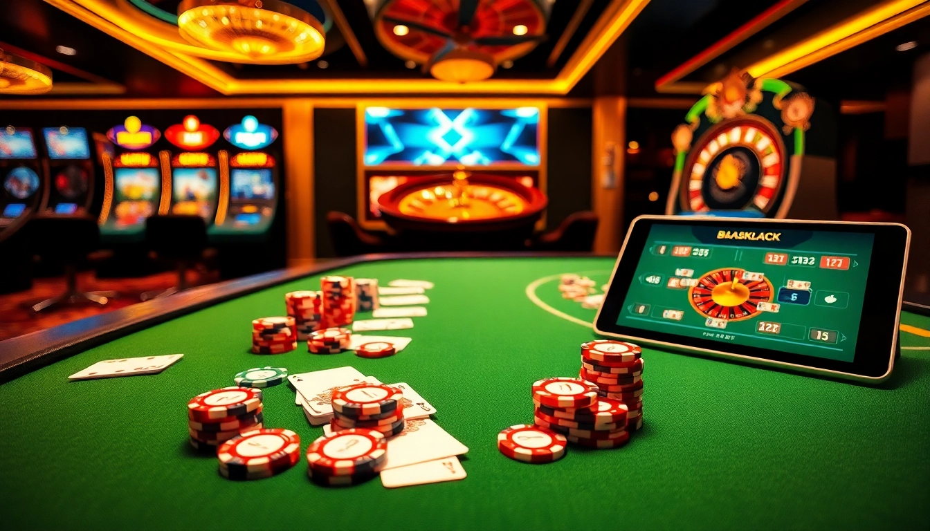 Experience high stakes gaming at km1888b with an array of vibrant casino elements and casino tables.