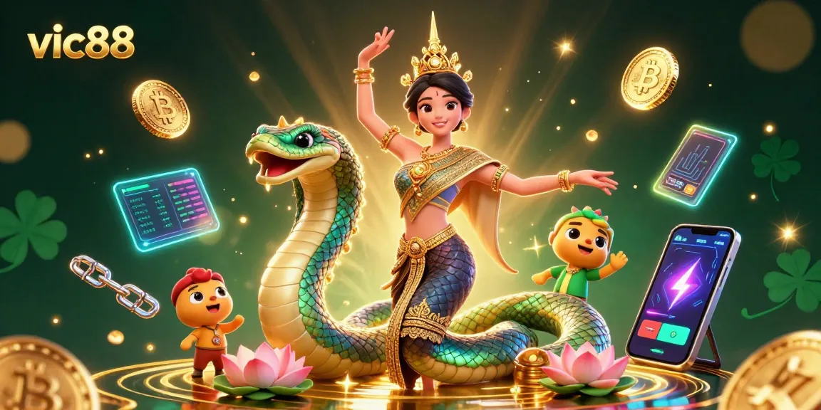 Engage with vic88, the premier online gaming experience featuring a vibrant Thai woman and dazzling crypto elements.