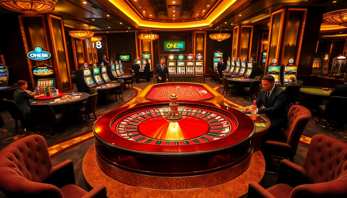 Experience thrilling gameplay at one 88 casino with poker chips and roulette excitement.
