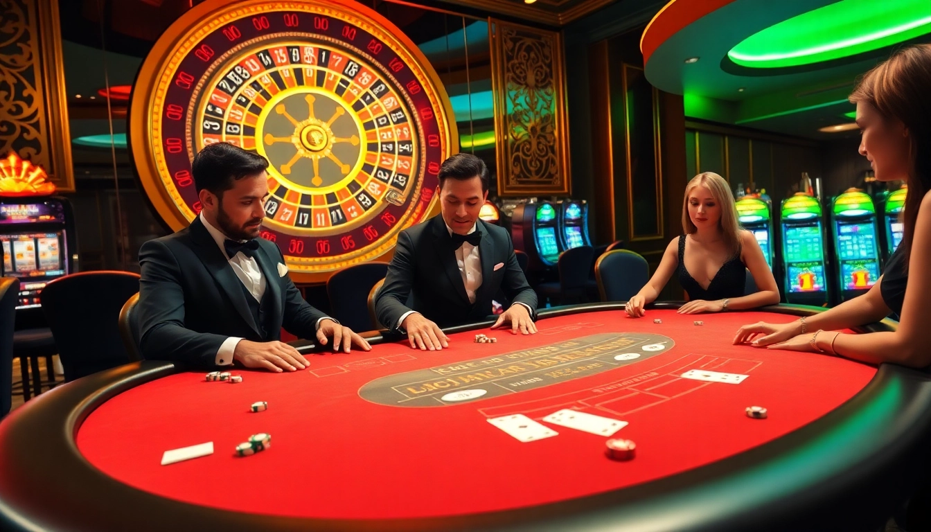 Exciting blackjack table scene highlighting 98win vin with professional players engaging in high-stakes action.
