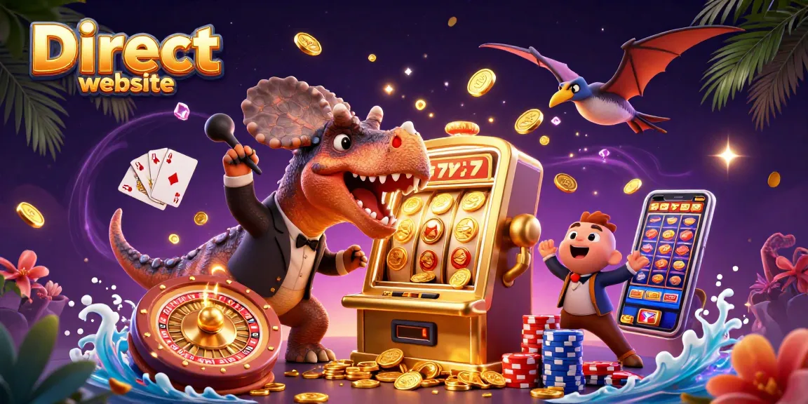 Experience the excitement of the Direct website with a vibrant 3D illustration of a dinosaur jackpot!