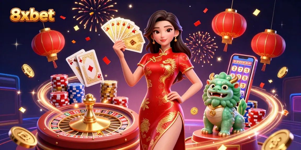 Experience thrilling wins with the 8xbet gaming illustration featuring vibrant casino elements.