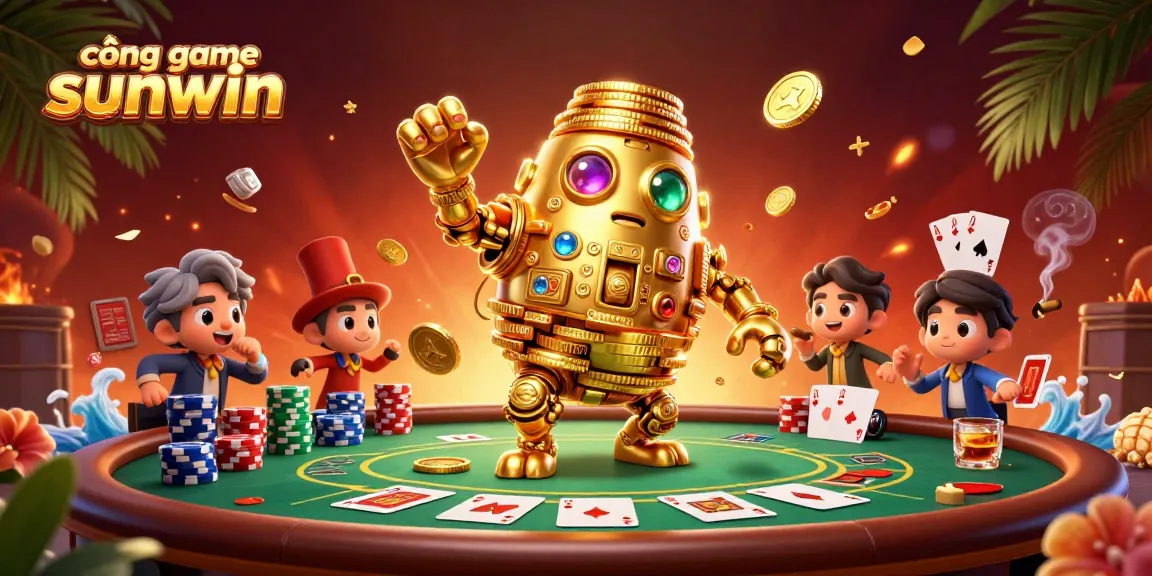 Experience thrilling action at cổng game sunwin with a golden golem surrounded by poker magic.