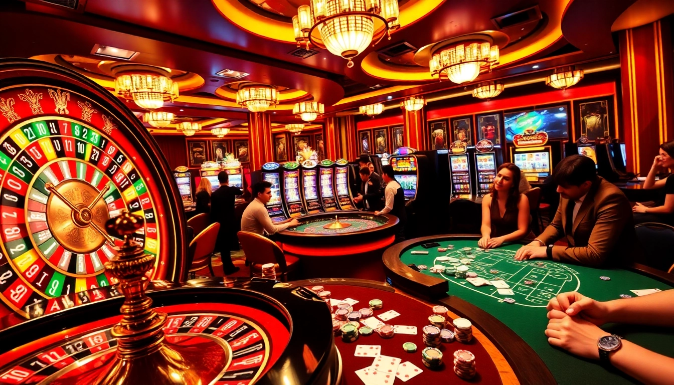 Gamble at exciting tables with https://8day-vn.jpn.com/, showcasing vibrant roulette wheels and slot machines.
