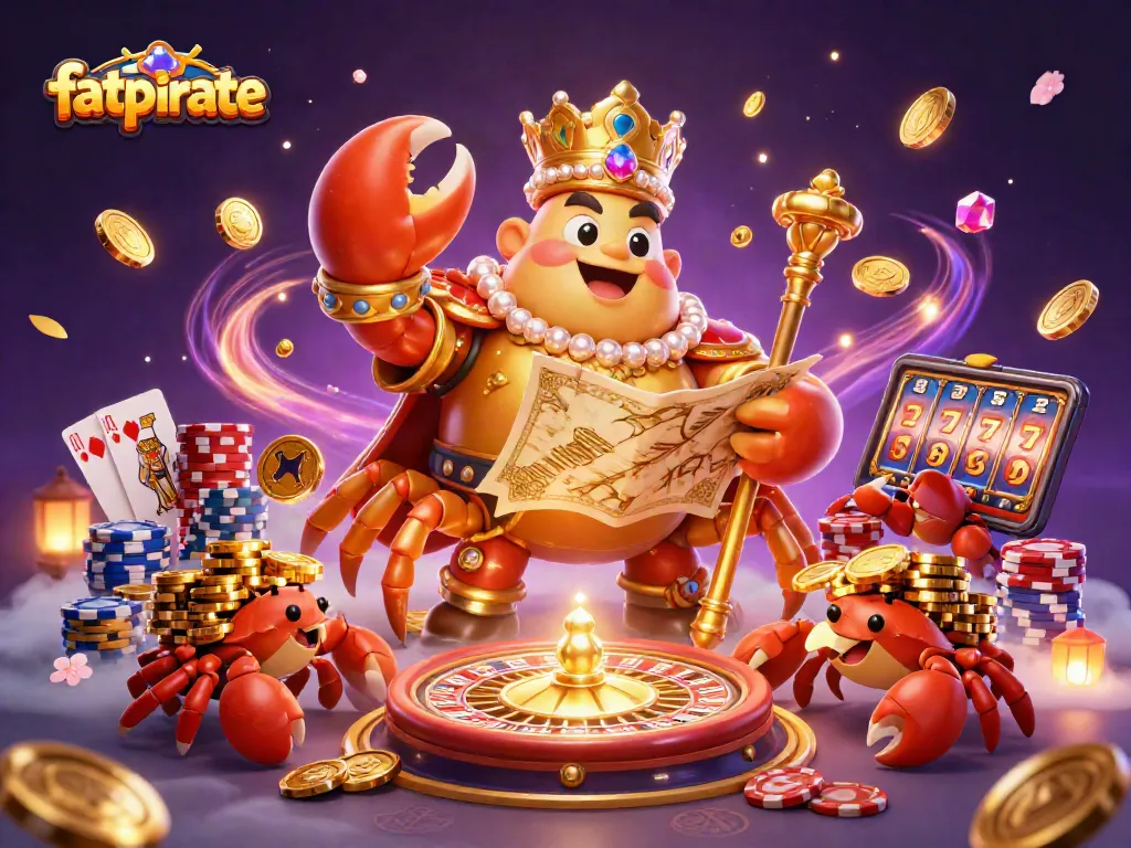 Win big with fatpirate as you encounter a vibrant gaming scene featuring a golden crab emperor.