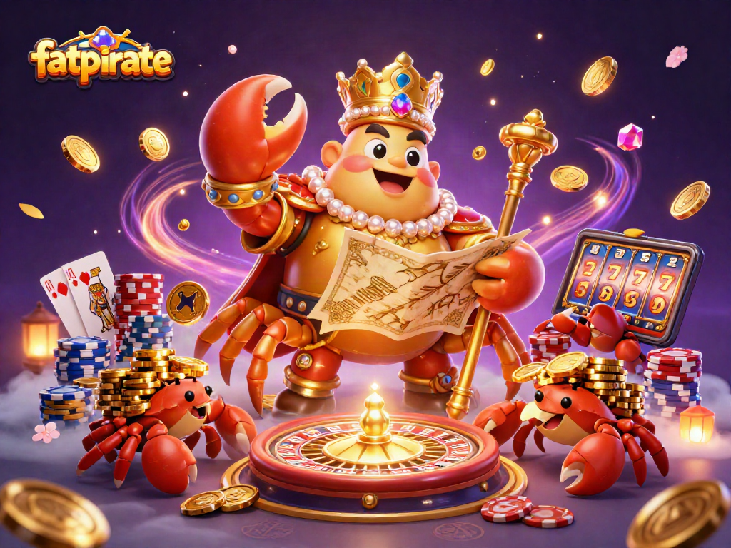 Win big with fatpirate as you encounter a vibrant gaming scene featuring a golden crab emperor.