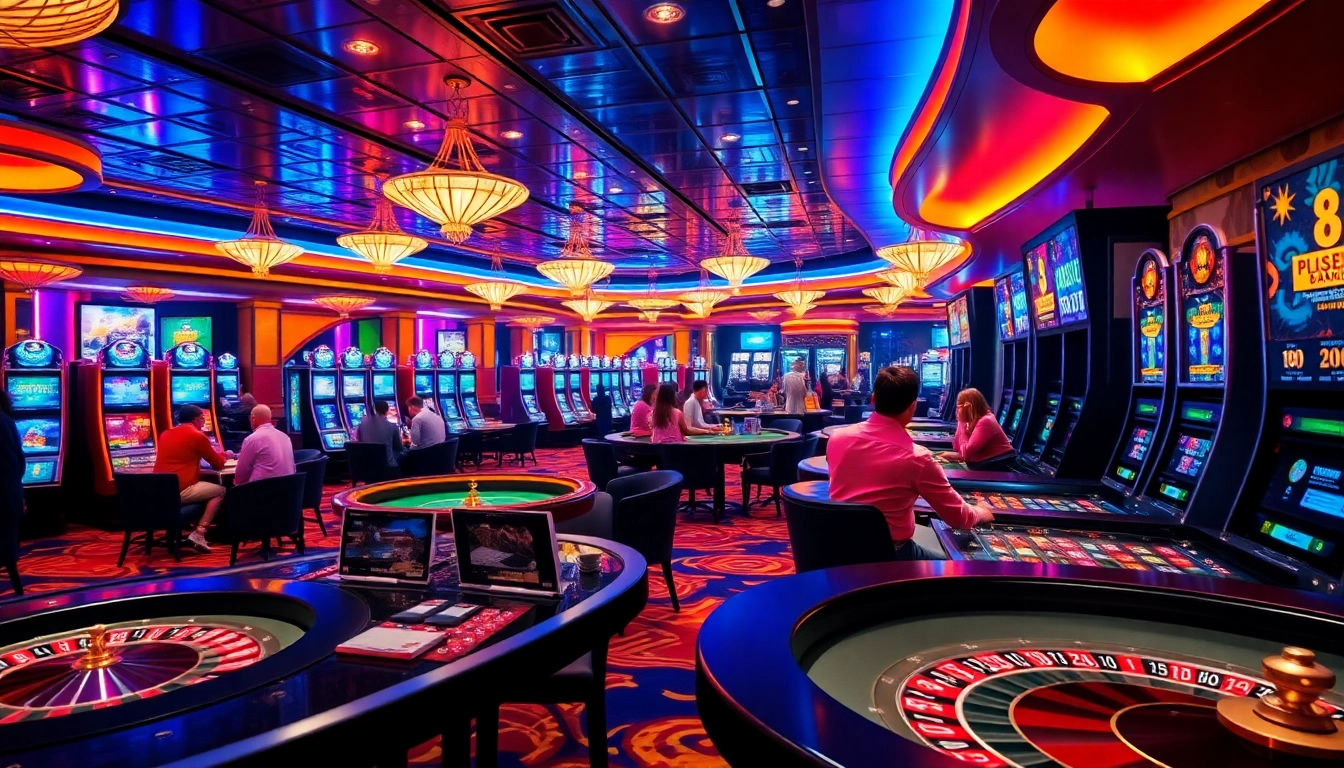 Experience excitement at DH88 with a vibrant casino scene showcasing players at roulette and poker tables.