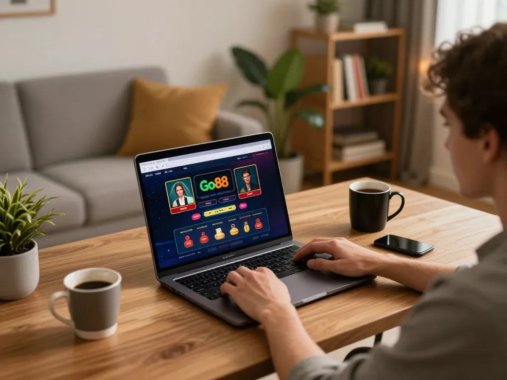 Các game thủ tham gia casino trực tuyến Go88 trên laptop trong văn phòng tại nhà thoải mái.