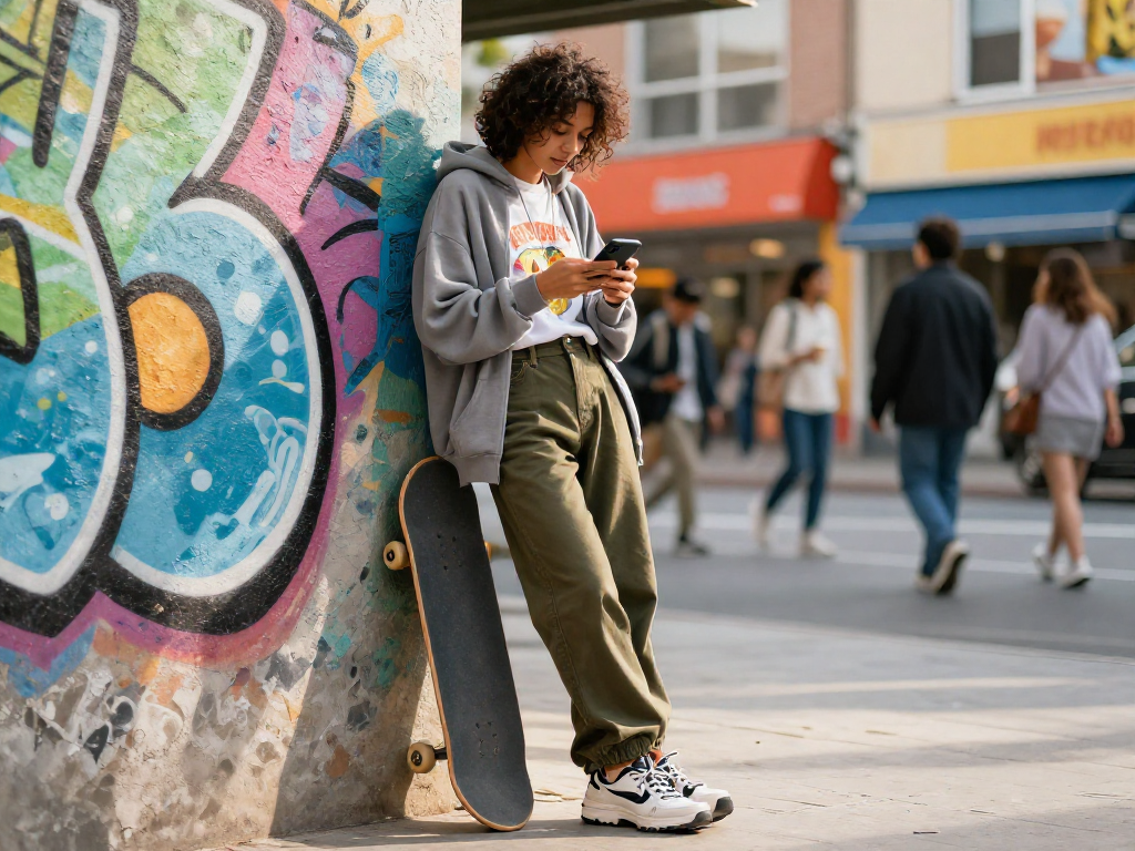ai slut lifestyle representation with trendy streetwear in vibrant urban setting