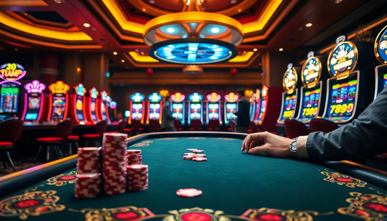 Experience the thrill of 789f with vibrant casino tables, poker chips, and exciting slot machines.