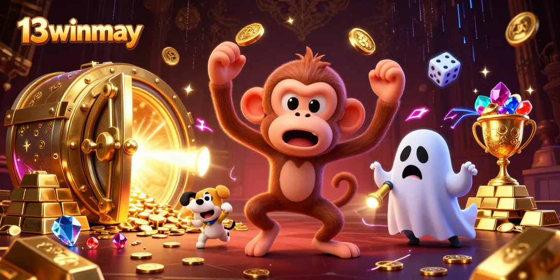 Track the golden poltergeist monkey juggling coins in a dynamic casino scene at 13winmay.