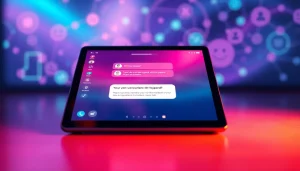 Engaging ai sex chat interface on a tablet, showcasing intimate digital connection.
