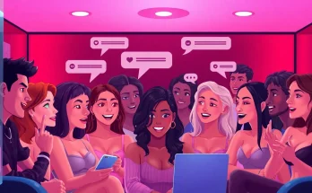 Dynamic scene of engaging ai nsfw chat with diverse avatars in an immersive digital environment.
