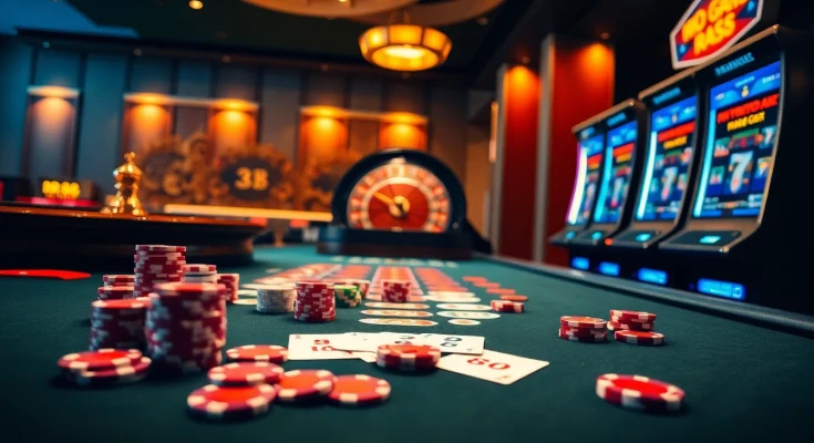 Experience the excitement of RR88 at a luxurious casino table with vibrant chips and cards.