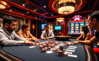 Experience high-stakes gambling at https://mm88.bar/ with poker chips and excitement in a vibrant casino scene.