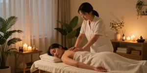 Providing a calming 용산출장마사지 treatment in a serene spa setting.